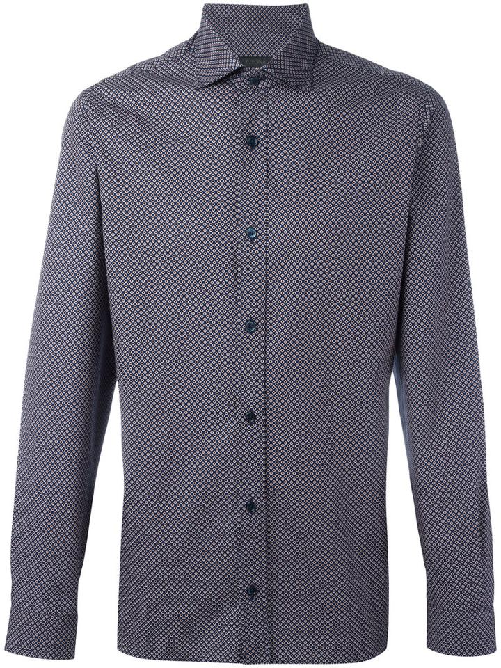 Z Zegna Geometric Pattern Shirt, Men's, Size: 42, Blue, Cotton
