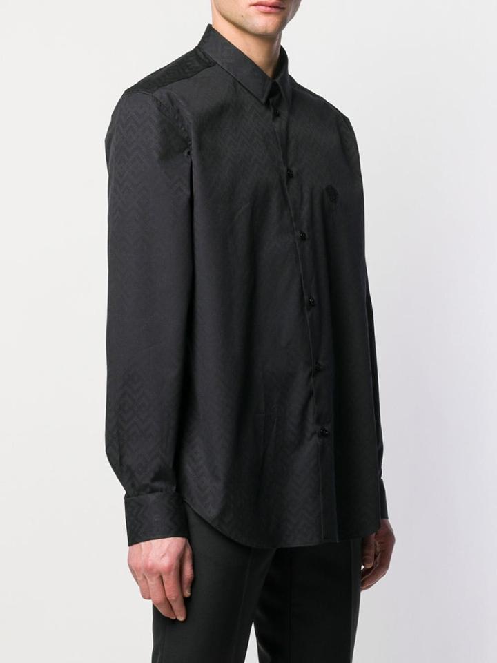 Versace Chevron Pattern Logo Shirt - Black