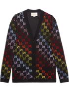 Gucci Wool Cardigan With Gg Rhinestone Motif - Black