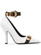 Versace White, Black And Gold Metallic Versace Studded Buckle Strap