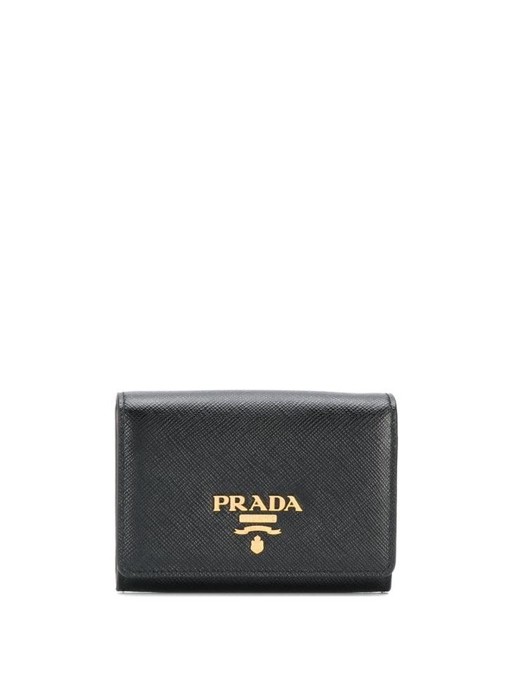 Prada Logo Appliqué Wallet - Black