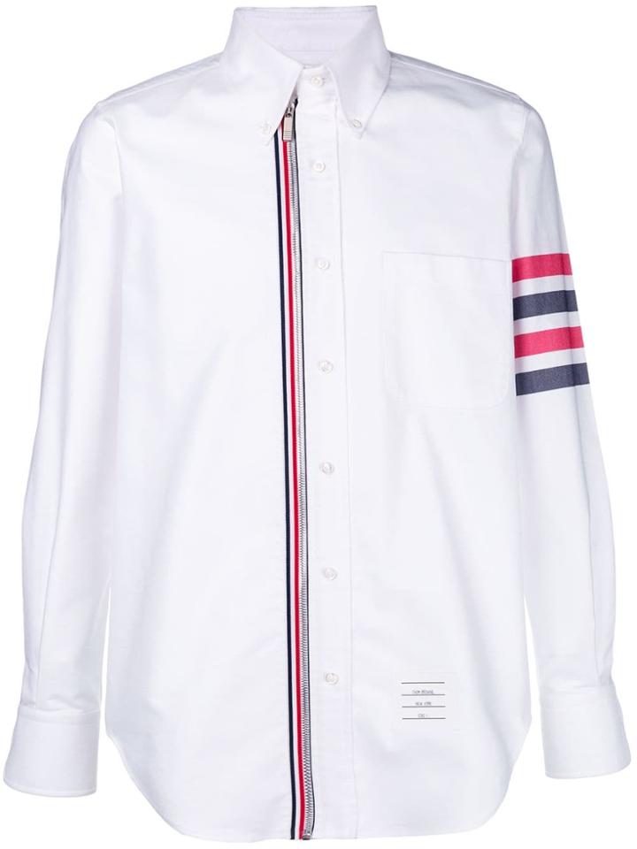 Thom Browne 4-bar Zip-front Oxford Shirt - White