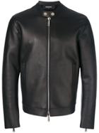 Dsquared2 Collarless Leather Jacket - Black