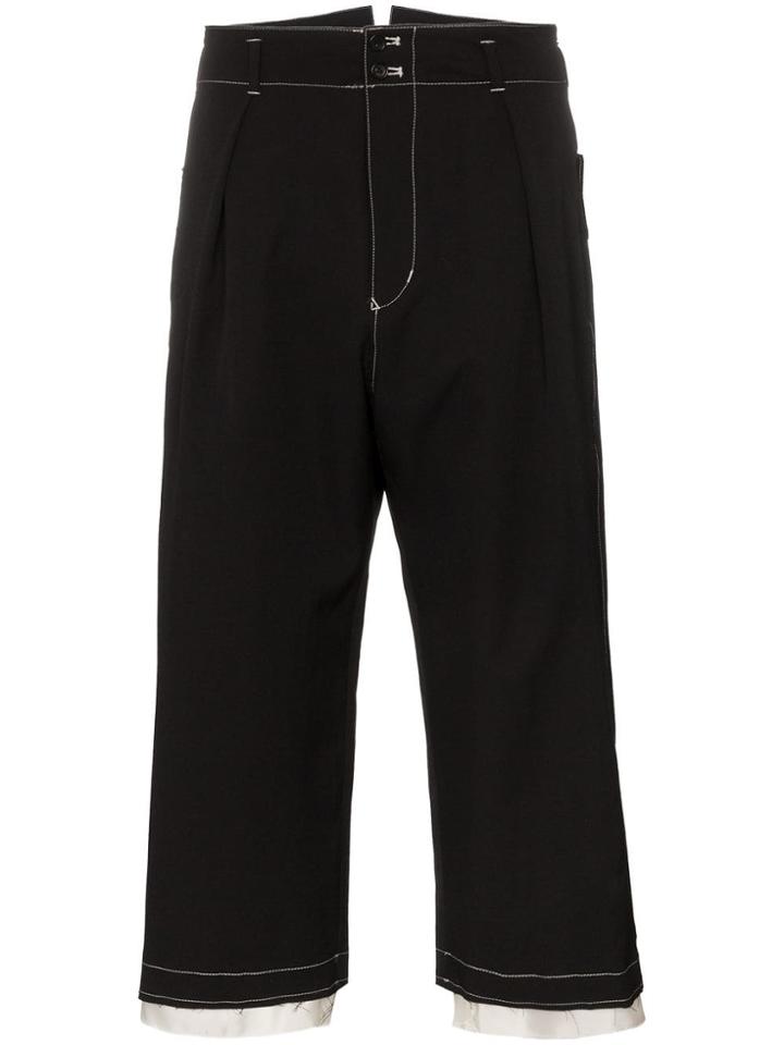 Sulvam Contrast Stitch Cropped Wool Trousers - Black
