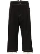 Sulvam Contrast Stitch Cropped Wool Trousers - Black