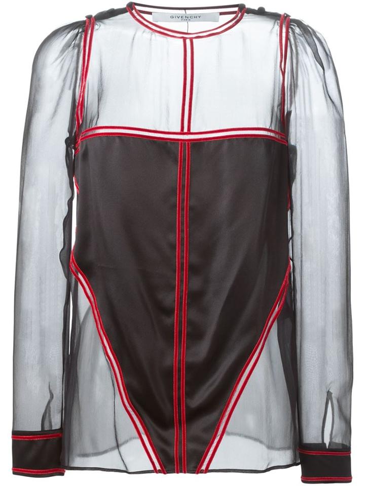 Givenchy Contrast Seam Sheer Top, Women's, Size: 38, Black, Silk/polyamide
