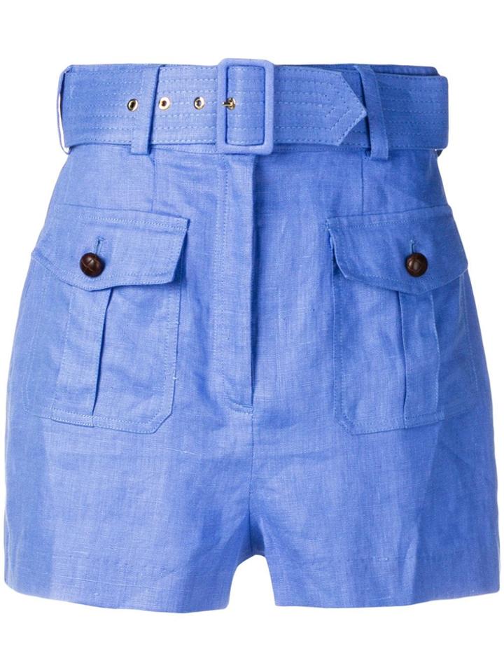 Zimmermann High Waisted Belted Shorts - Blue