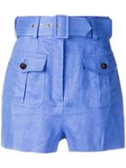 Zimmermann High Waisted Belted Shorts - Blue