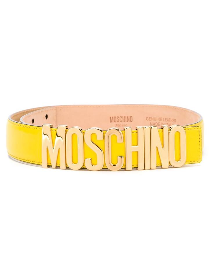 Moschino Logo Plaque Belt, Men's, Size: 80, Yellow/orange, Leather