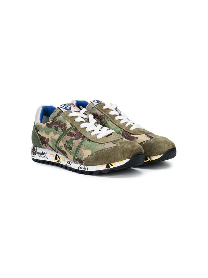 Premiata Kids Teen Camouflage Print Sneakers - Green
