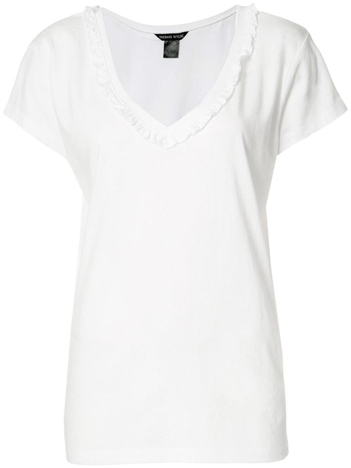 Thomas Wylde Cindy Ruffle Trim T-shirt, Women's, Size: Medium, White, Cotton