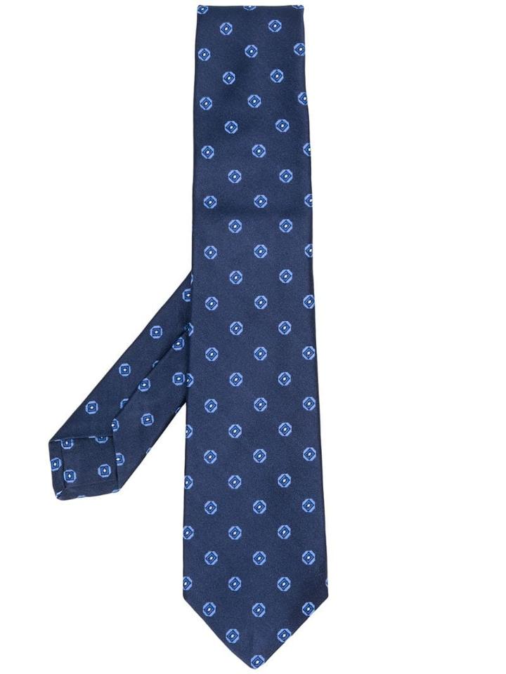 Kiton Embroidered Detail Silk Tie - Blue