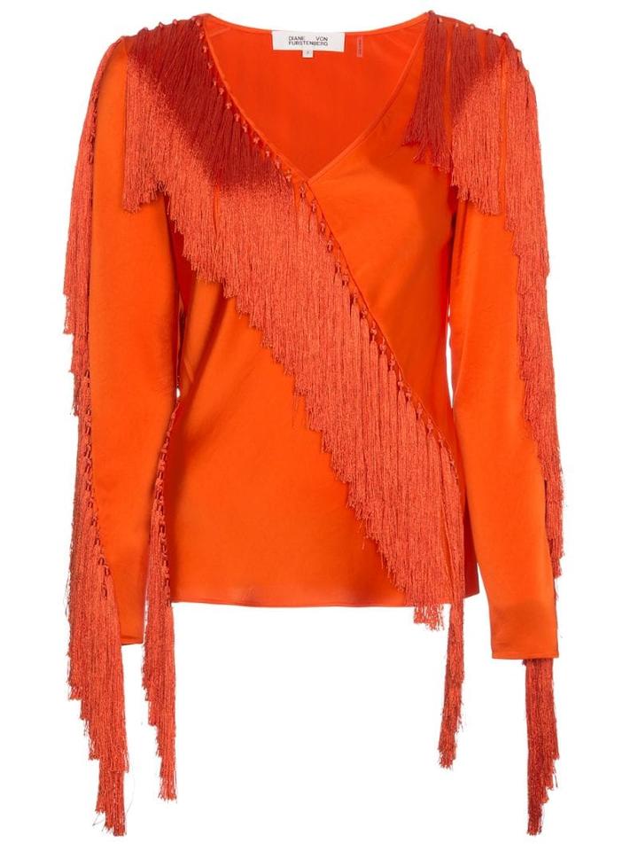 Diane Von Furstenberg V-neck Fringed Blouse - Orange