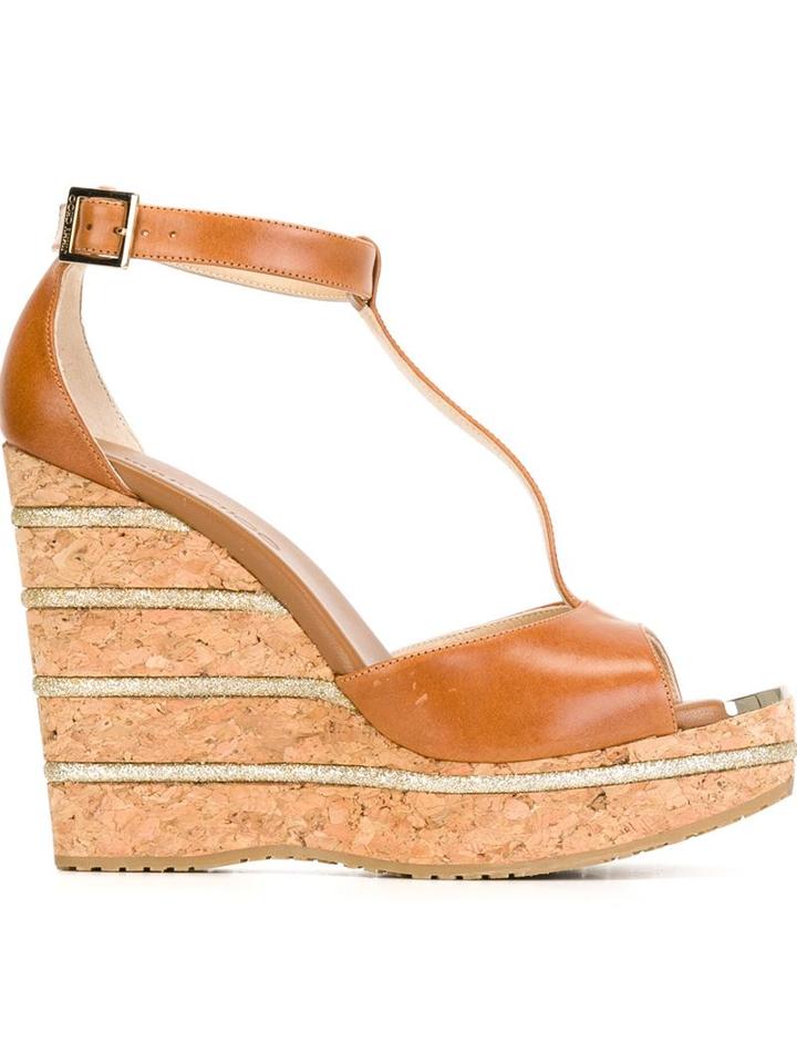 Jimmy Choo Pela Sandals, Women's, Size: 37, Brown, Calf Leather/leather/rubber
