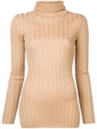 Cityshop Ribbed Turtle Neck Sweater, Women's, Brown, Wool/tencel