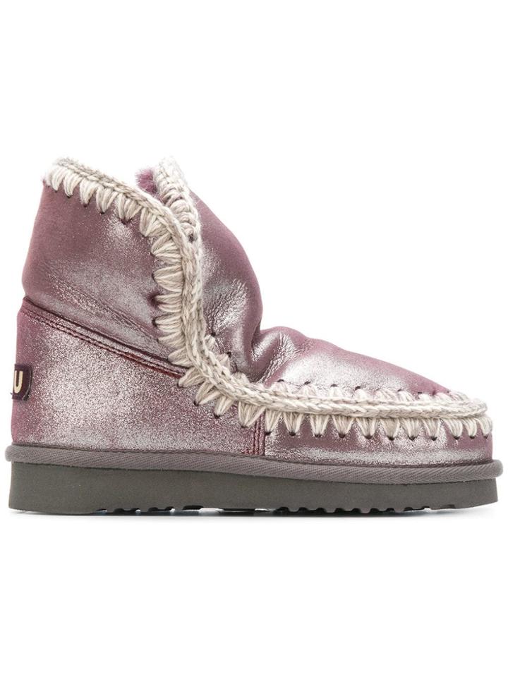 Mou Embroidered Eskimo Boots - Pink & Purple