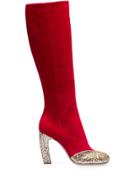 Miu Miu Glitter-effect Panelled 100mm Boots - Red
