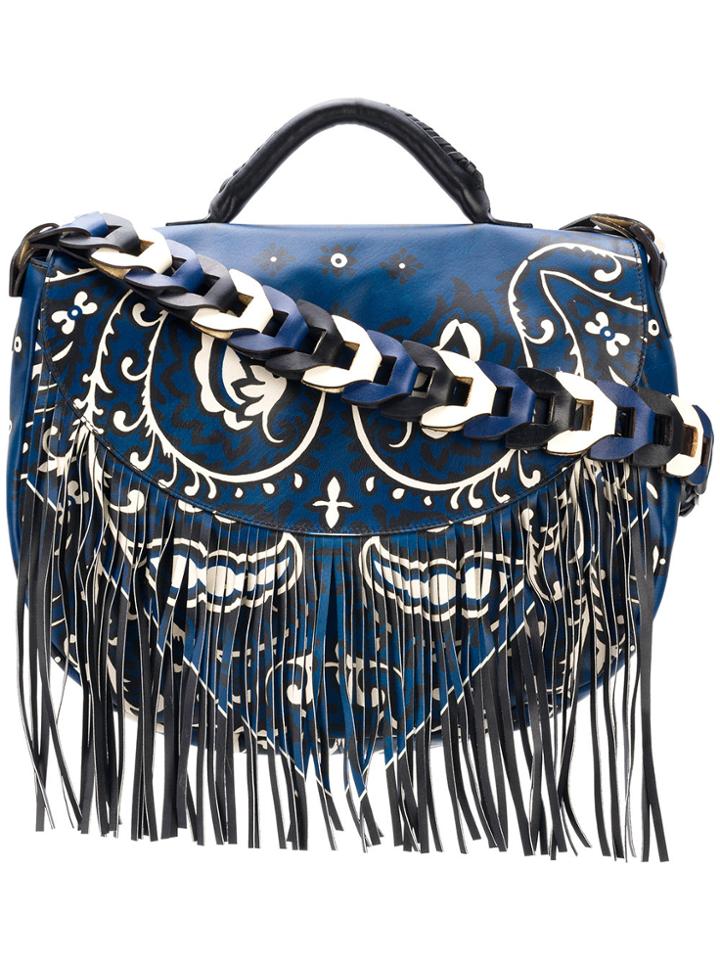 Red Valentino Fringed Printed Shoulder Bag - Blue