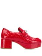 Miu Miu Crystal Embellished Patent Leather Loafers - Red