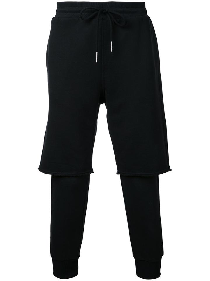 Diesel Layered Track Pants, Men's, Size: Medium, Black, Cotton