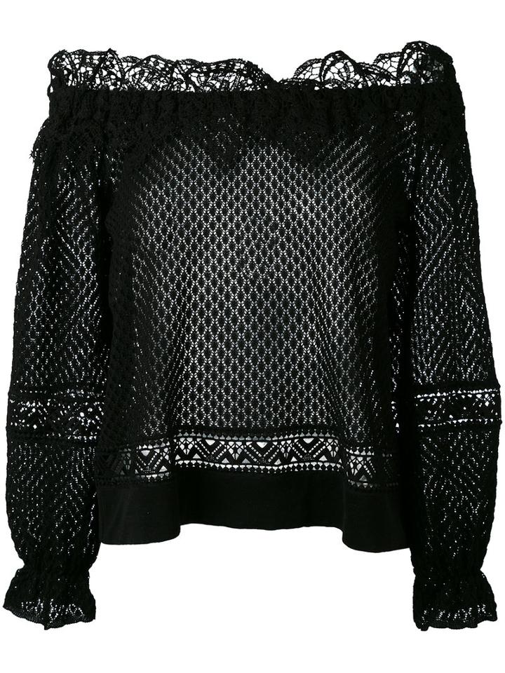 Alberta Ferretti - Off The Shoulder Open Knit Sweater - Women - Cotton - 40, Black, Cotton