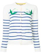 Muveil Floral Embroidered Striped Cardigan - White