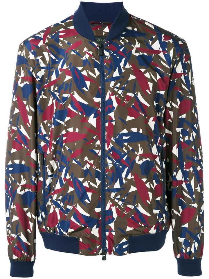 Z Zegna - Printed Bomber Jacket - Men - Polyester - M, Blue, Polyester