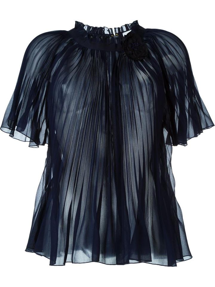 Muveil Pleated Blouse, Women's, Size: 38, Blue, Polyester