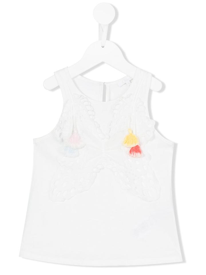 Chloé Kids - Butterfly Embroidered Tank Top - Kids - Cotton/modal - 2 Yrs, Toddler Girl's, White