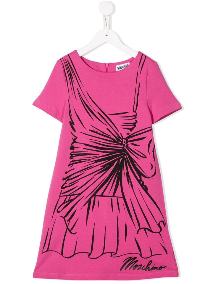 Moschino Kids Teen Ruched Bow Print Dress - Pink