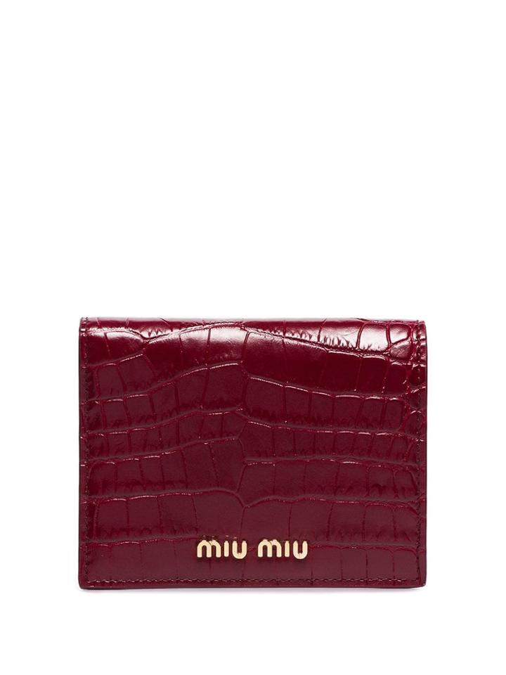Miu Miu Crocodile-effect Logo Plaque Wallet - Red
