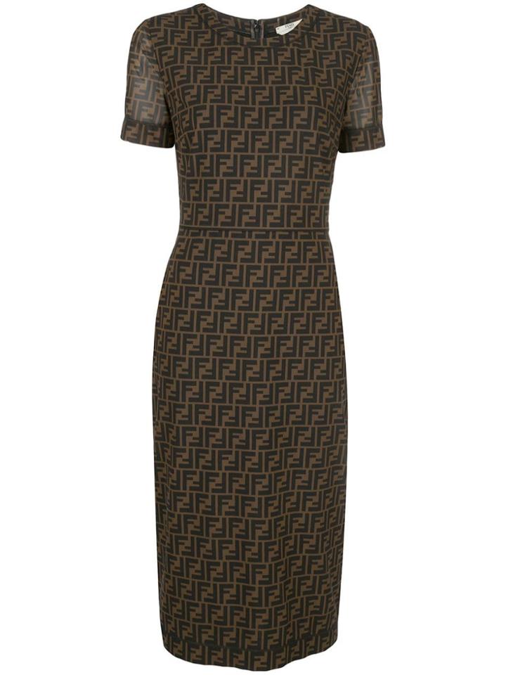 Fendi Ff Monogram Mid-length Dress - Brown