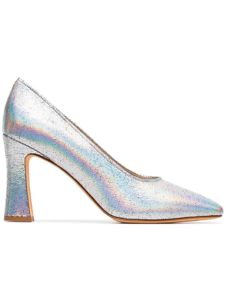 Maryam Nassir Zadeh Silver Metallic Isa 90 Leather Pumps