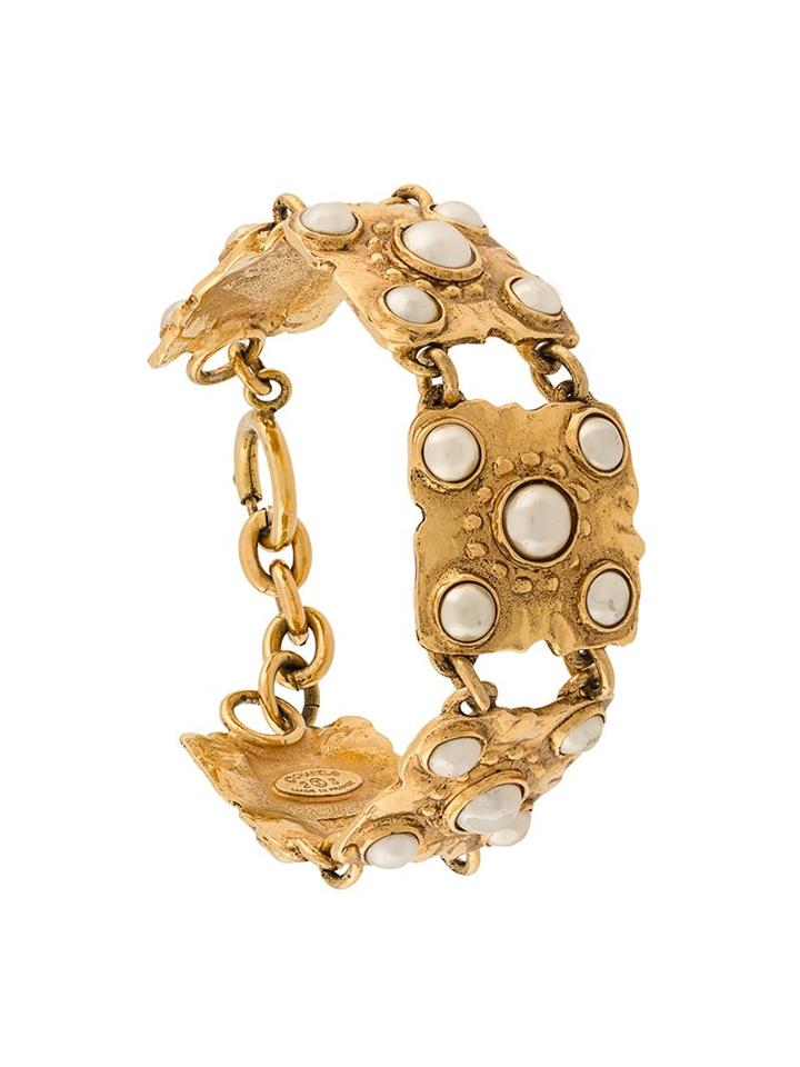 Chanel Vintage Embellished Square Bracelet, Women's, Yellow/orange
