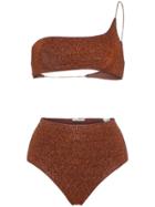Oseree Brown Lumiere One Shoulder Bikini - Orange