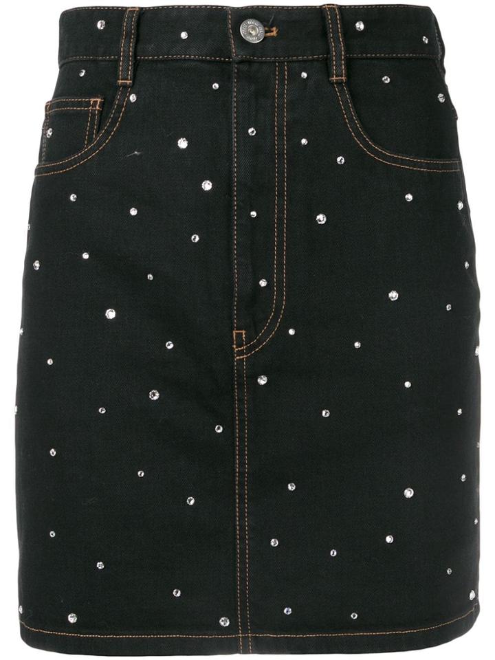 Miu Miu Embroidered Denim Skirt - Black