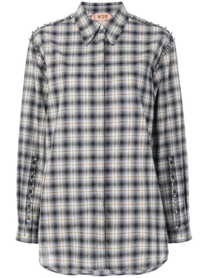 Nº21 Beaded Checked Shirt - Grey