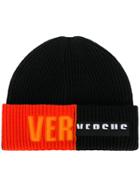 Versus Logo Patch Beanie Hat - Black