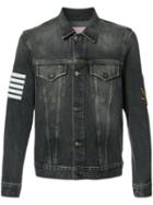 Palm Angels Striped Print Denim Jacket, Men's, Size: Large, Black, Cotton