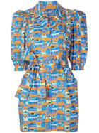 Lhd Geometric Print Mini Shirt Dress - Blue