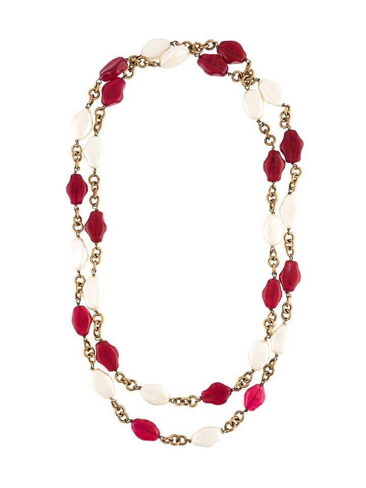 Chanel Vintage Gripoix Double Strand Necklace, Women's, Red