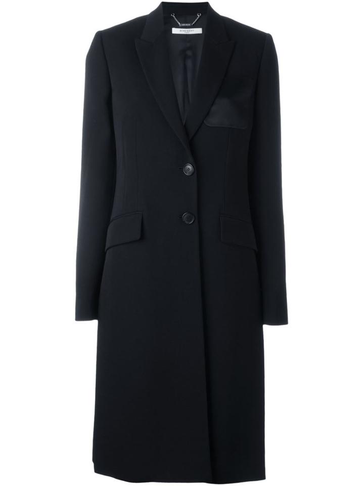 Givenchy Contrast Pocket Coat, Women's, Size: 36, Black, Silk/viscose/wool