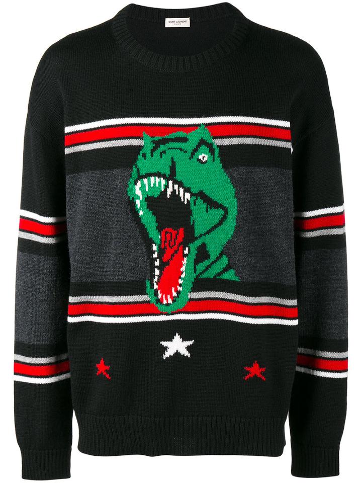 Saint Laurent T-rex Patterned Jumper, Men's, Size: Xl, Black, Wool