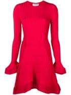 Esteban Cortazar Knitted Ruffle Trim Mini Dress - Red