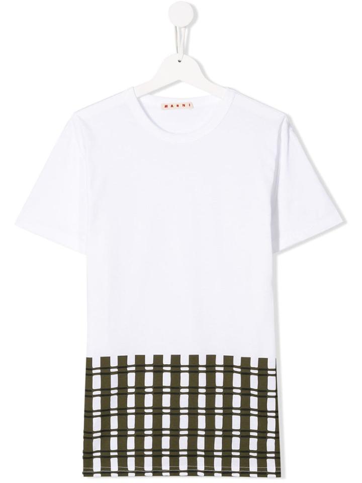 Marni Kids Teen Checked Panel T-shirt - White