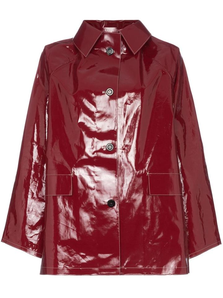 Kassl Button Down Patent Raincoat - Red