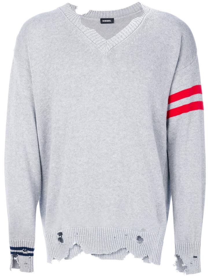 Diesel - Kurt Distressed Jumper - Men - Cotton - Xxl, Grey, Cotton
