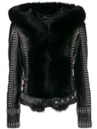 Philipp Plein Fur-trimmed Studded Biker Jacket - Black