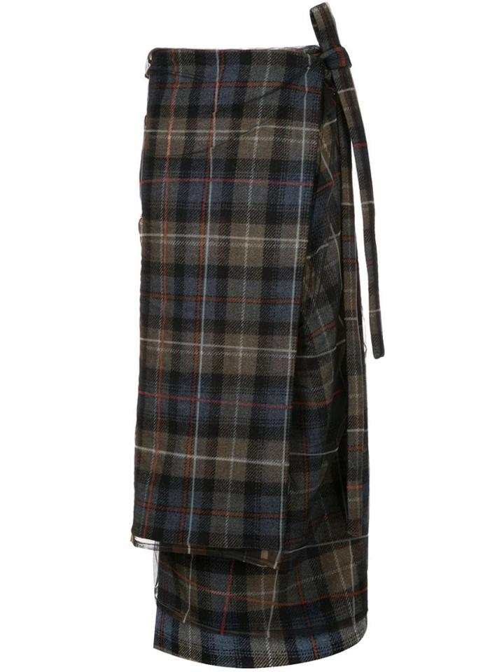 Y/project Check Print Wrap Skirt - Blue