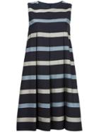 Max Mara Pleated Trim Striped Dress, Women's, Size: 40, Blue, Viscose/polyester/silk